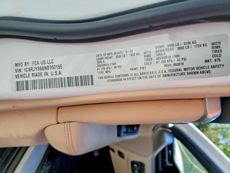 Продажа на аукционе авто 2022 Jeep Grand Cherokee, vin: 1C4RJYB66N8760155, номер лота: 54477206