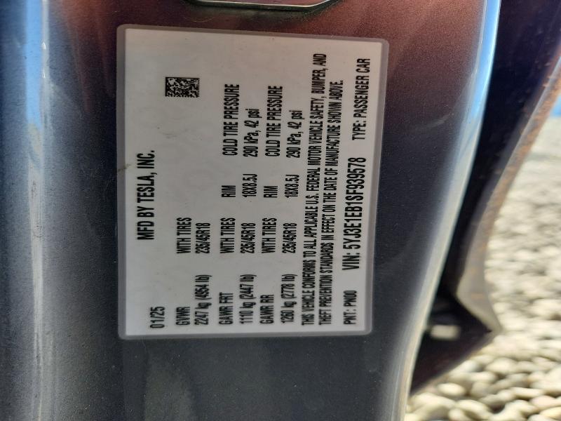 Продажа на аукционе авто 2025 Tesla Model 3, vin: 5YJ3E1EB1SF939578, номер лота: 53035596