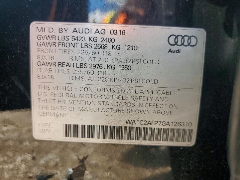 Продажа на аукционе авто 2016 Audi Q5, vin: WA1C2AFP7GA126310, номер лота: 53160316