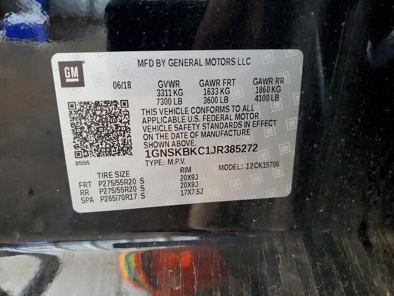 Продаж на аукціоні авто 2018 Chevrolet Tahoe, vin: 1GNSKBKC1JR385272, номер лоту: 54874036