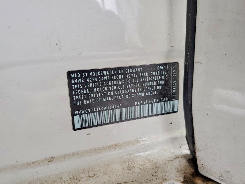 Aukcja sprzedaży 2012 Volkswagen Gti, vin: WVWGV7AJ4CW108445, numer aukcji: 52936696