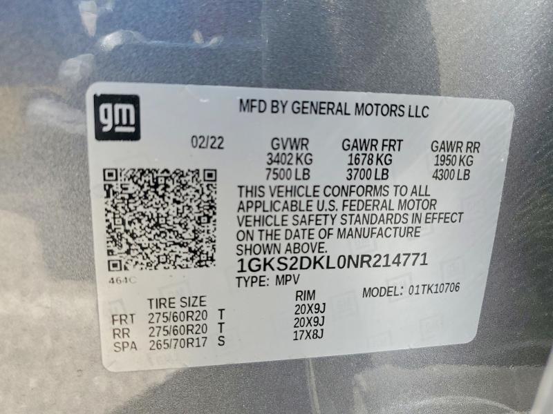 Продаж на аукціоні авто 2022 Gmc Yukon, vin: 1GKS2DKL0NR214771, номер лоту: 53953566