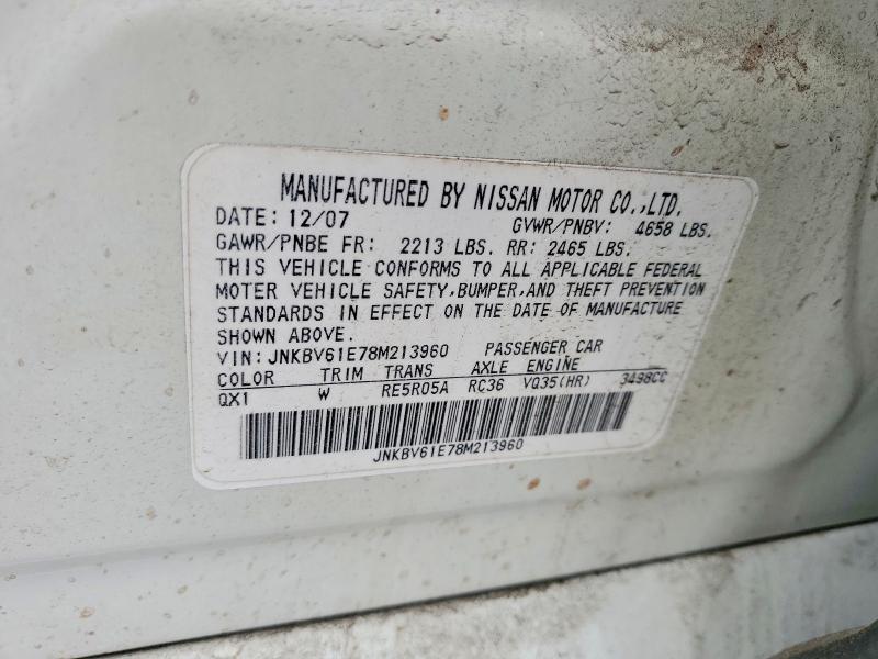 Aukcja sprzedaży 2008 Infiniti G35, vin: JNKBV61E78M213960, numer aukcji: 53313396