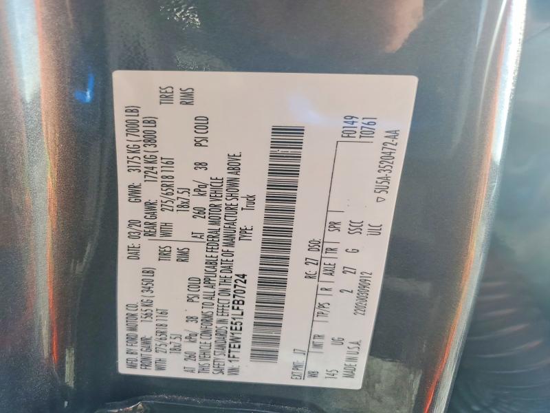 Aukcja sprzedaży 2020 Ford F150, vin: 1FTEW1E51LFB70724, numer aukcji: 54979246