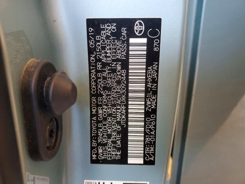 Aukcja sprzedaży 2019 Toyota Prius, vin: JTDKARFUXK3092448, numer aukcji: 53578236