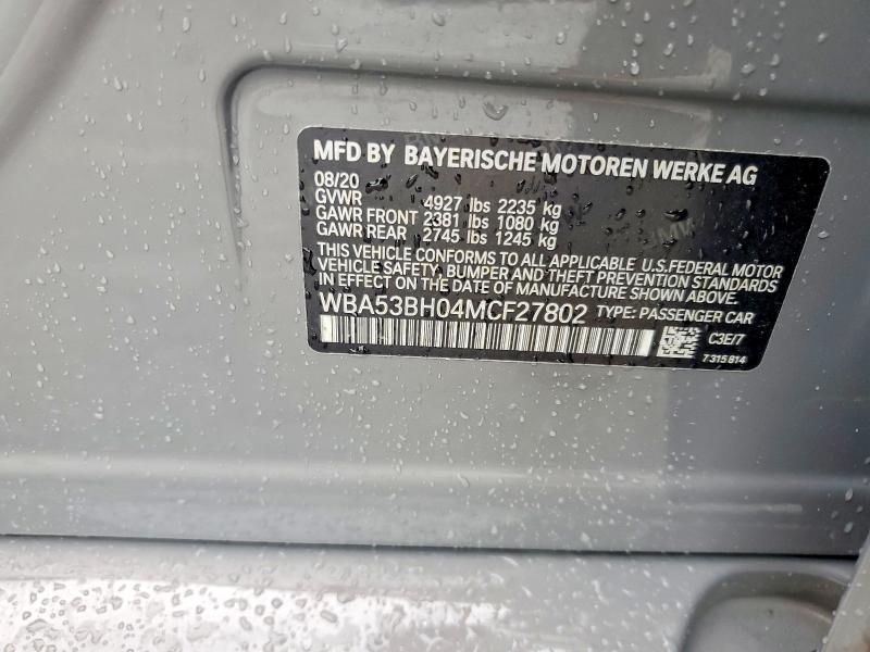 52735196 :رقم المزاد ، WBA53BH04MCF27802 vin ، 2021 Bmw 530 مزاد بيع