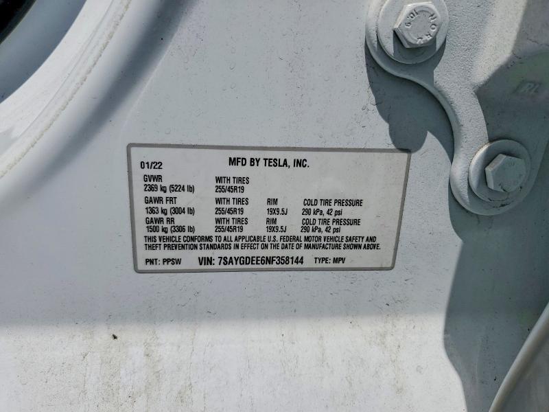 Продаж на аукціоні авто 2022 Tesla Model Y, vin: 7SAYGDEE6NF358144, номер лоту: 53596236
