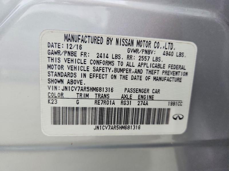 Aukcja sprzedaży 2017 Infiniti Q50, vin: JN1CV7AR5HM681316, numer aukcji: 52895146