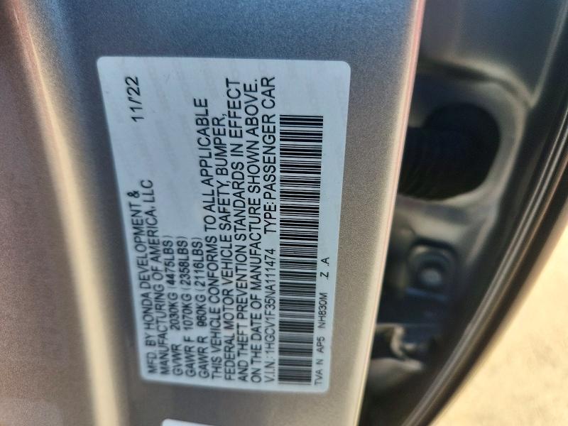 Aukcja sprzedaży 2022 Honda Accord, vin: 1HGCV1F35NA111474, numer aukcji: 53320506