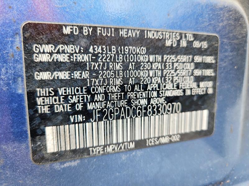 52454996 :رقم المزاد ، JF2GPADC6F8330970 vin ، 2015 Subaru Xv Crosstrek مزاد بيع