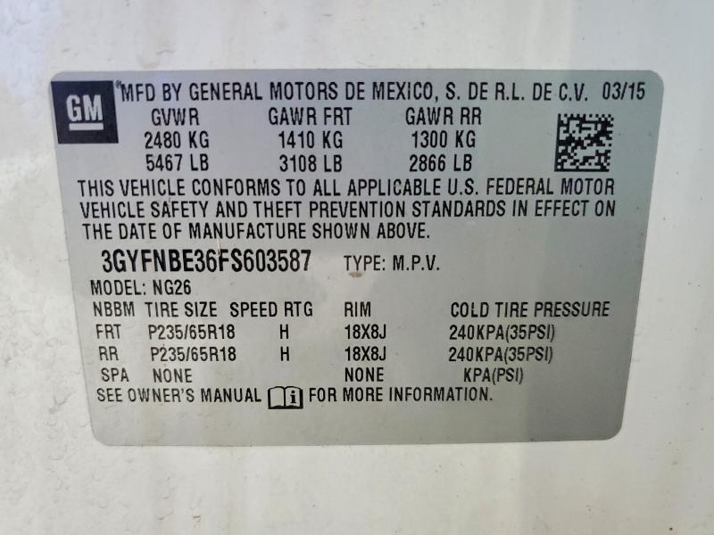 53137316 :رقم المزاد ، 3GYFNBE36FS603587 vin ، 2015 Cadillac Srx مزاد بيع