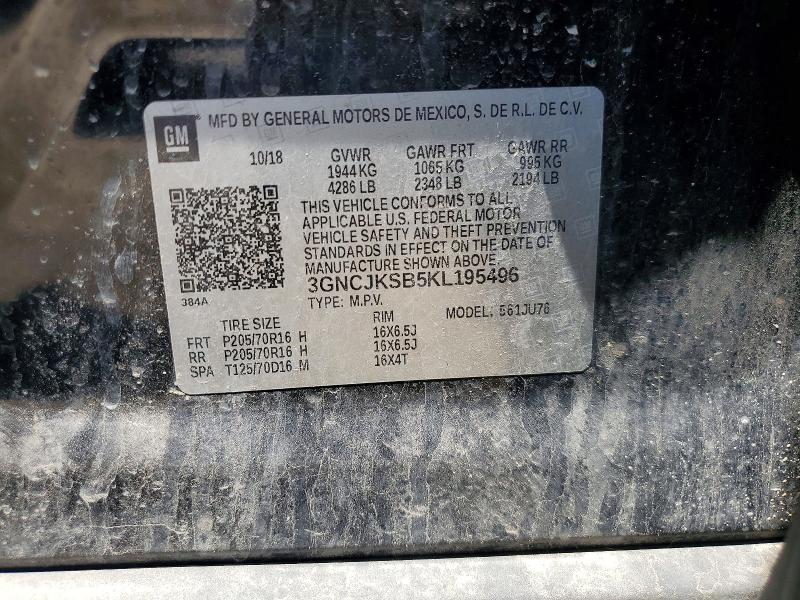 Aukcja sprzedaży 2019 Chevrolet Trax, vin: 3GNCJKSB5KL195496, numer aukcji: 54635676