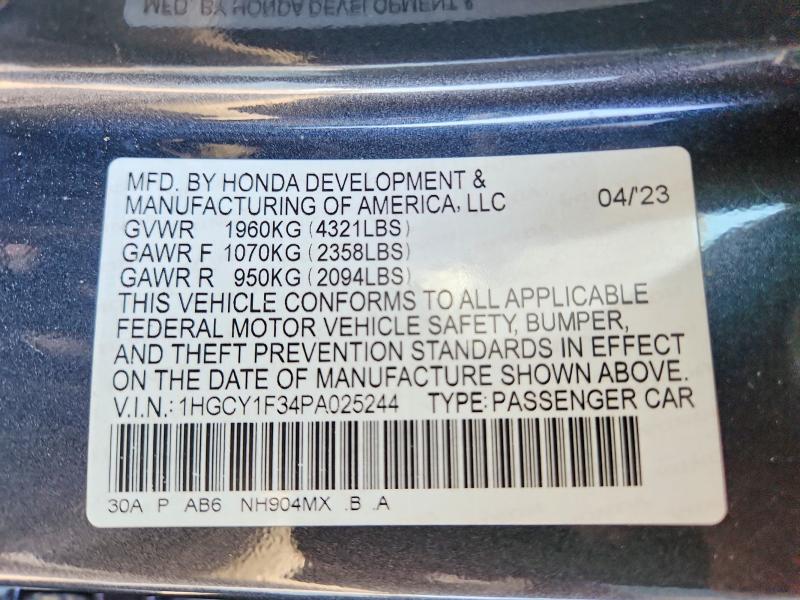 2023 Honda Accord მანქანა იყიდება აუქციონზე, vin: 1HGCY1F34PA025244, აუქციონის ნომერი: 52743956