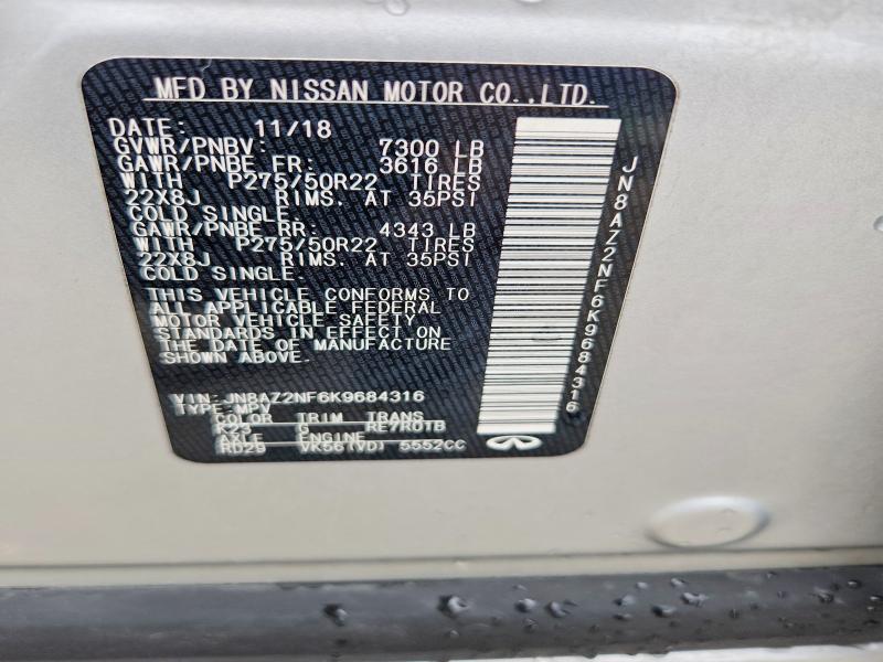 Aukcja sprzedaży 2019 Infiniti Qx80, vin: JN8AZ2NF6K9684316, numer aukcji: 51920826