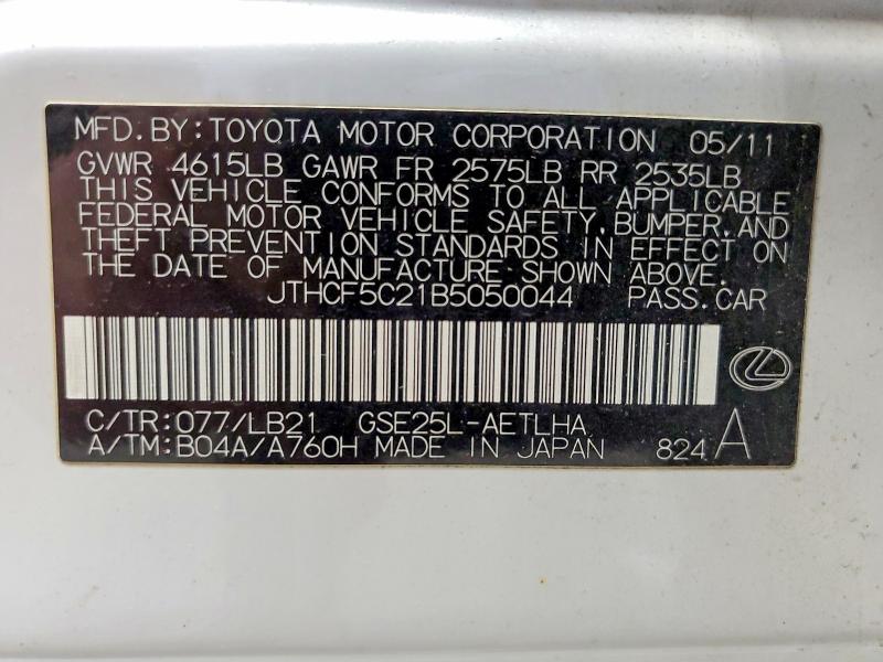 52474456 :رقم المزاد ، JTHCF5C21B5050044 vin ، 2011 Lexus Is مزاد بيع