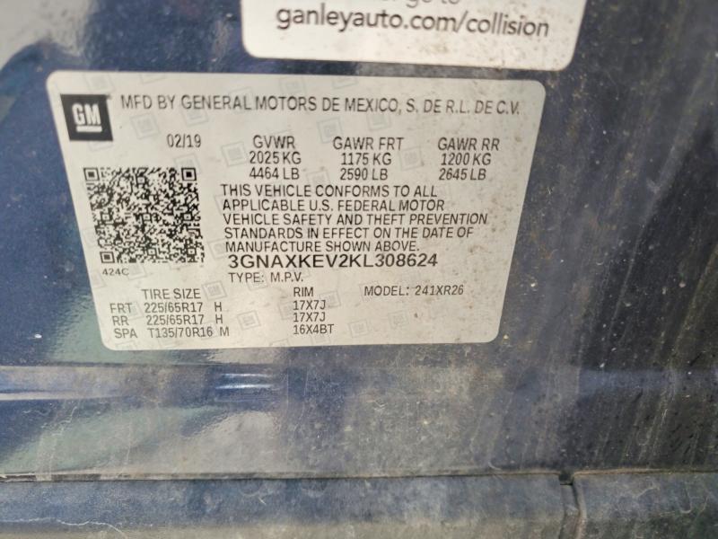 53210086 :رقم المزاد ، 3GNAXKEV2KL308624 vin ، 2019 Chevrolet Equinox مزاد بيع