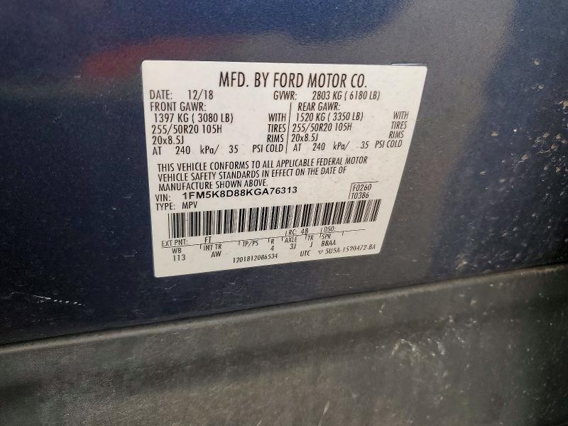 Aukcja sprzedaży 2019 Ford Explorer, vin: 1FM5K8D88KGA76313, numer aukcji: 53569256