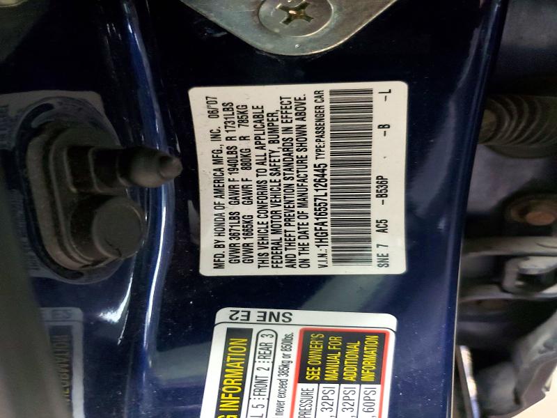 Aukcja sprzedaży 2007 Honda Civic, vin: 1HGFA16557L126445, numer aukcji: 51663356