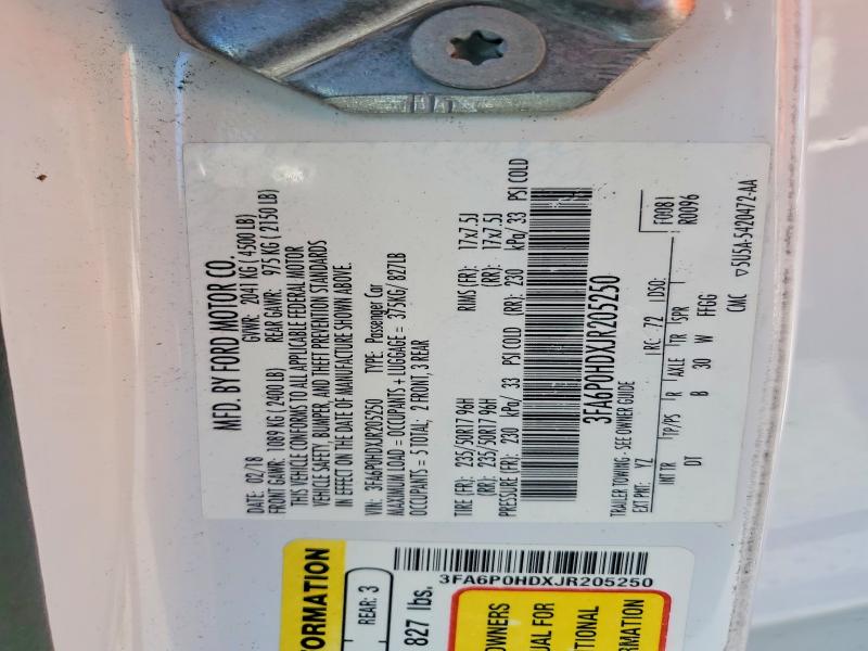 Продаж на аукціоні авто 2018 Ford Fusion, vin: 3FA6P0HDXJR205250, номер лоту: 53579596