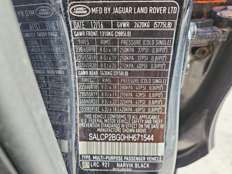 2017 Land Rover Discovery Sport მანქანა იყიდება აუქციონზე, vin: SALCP2BG0HH671544, აუქციონის ნომერი: 54441676