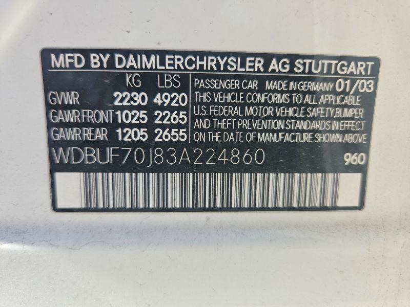 Aukcja sprzedaży 2003 Mercedes-benz 500, vin: WDBUF70J83A224860, numer aukcji: 53430336