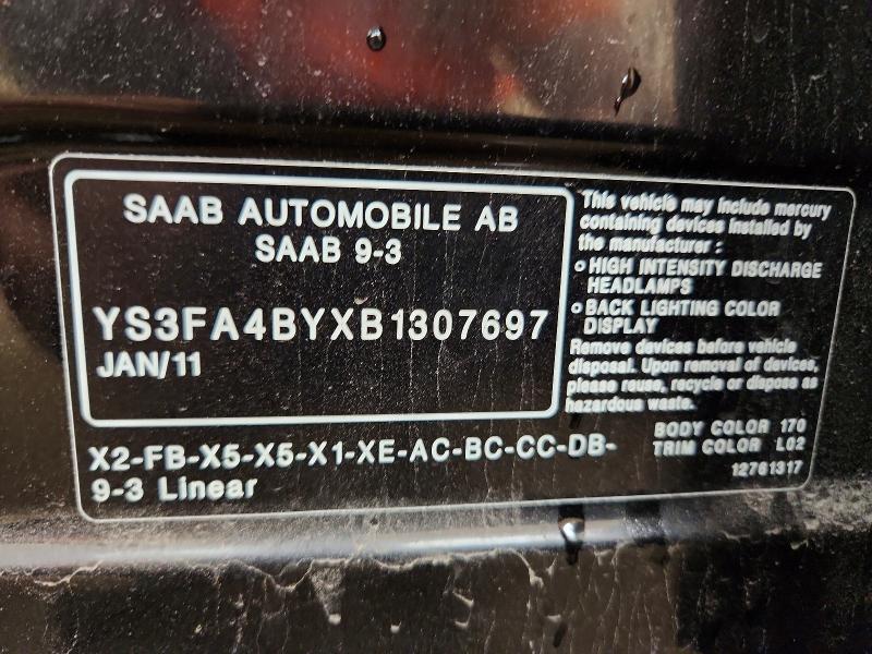 Продажа на аукционе авто 2011 Saab 9-3, vin: YS3FA4BYXB1307697, номер лота: 54842626