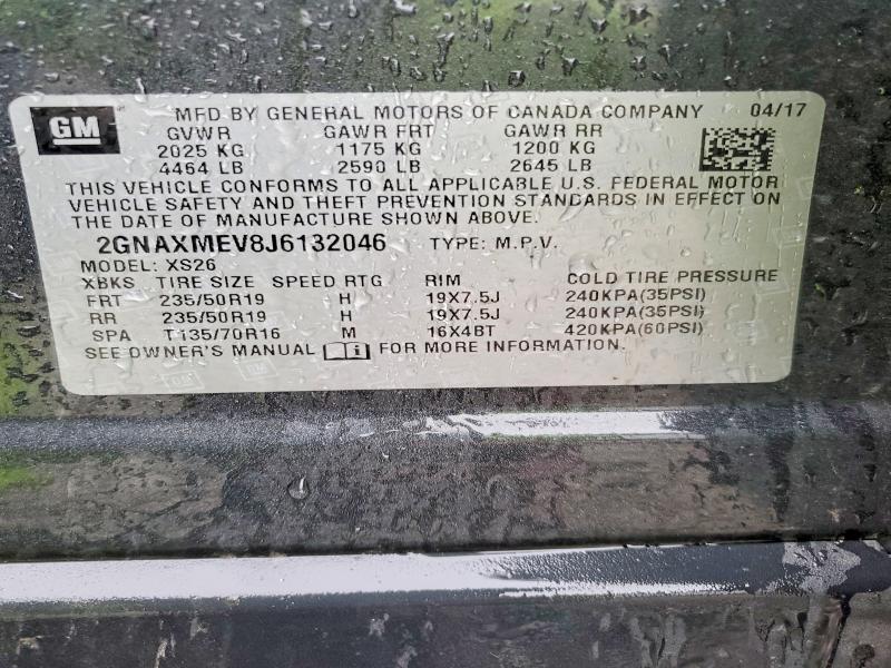 Aukcja sprzedaży 2018 Chevrolet Equinox, vin: 2GNAXMEV8J6132046, numer aukcji: 54597156