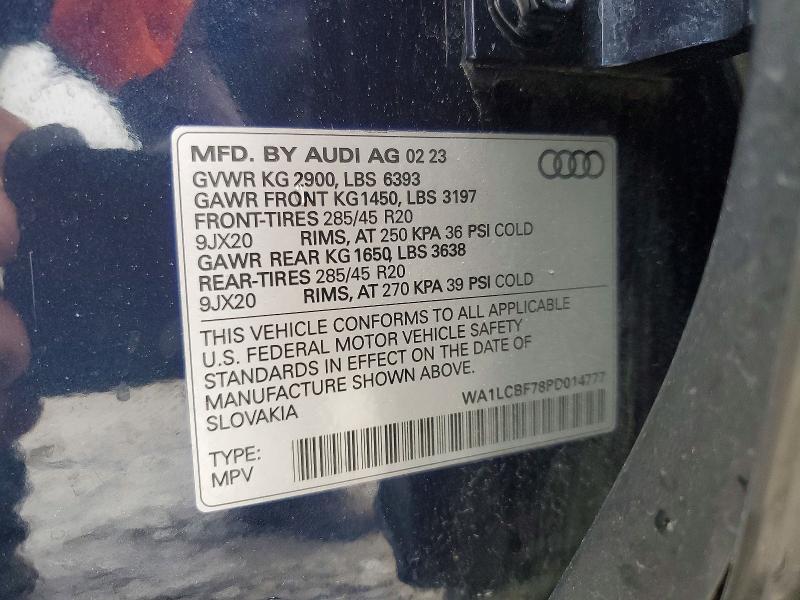 2023 Audi Q7 მანქანა იყიდება აუქციონზე, vin: WA1LCBF78PD014777, აუქციონის ნომერი: 52000096