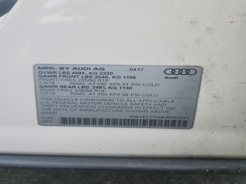 2018 Audi Q3 მანქანა იყიდება აუქციონზე, vin: WA1ECCFS9JR003221, აუქციონის ნომერი: 54955966