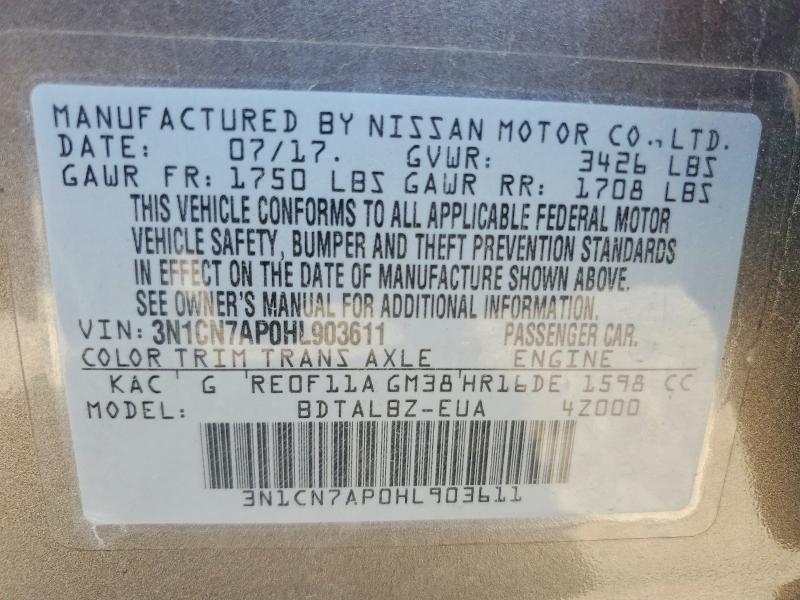 Aukcja sprzedaży 2017 Nissan Versa, vin: 3N1CN7AP0HL903611, numer aukcji: 53365336