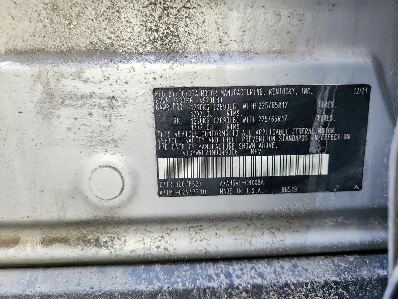 2021 Toyota Rav4 მანქანა იყიდება აუქციონზე, vin: 4T3MWRFV1MU049006, აუქციონის ნომერი: 54323486