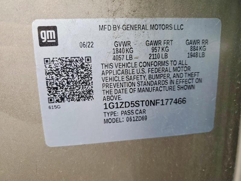 Продажа на аукционе авто 2022 Chevrolet Malibu, vin: 1G1ZD5ST0NF177466, номер лота: 53619556