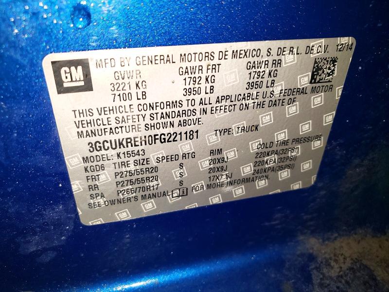 Aukcja sprzedaży 2015 Chevrolet Silverado, vin: 3GCUKREH0FG221181, numer aukcji: 53474446
