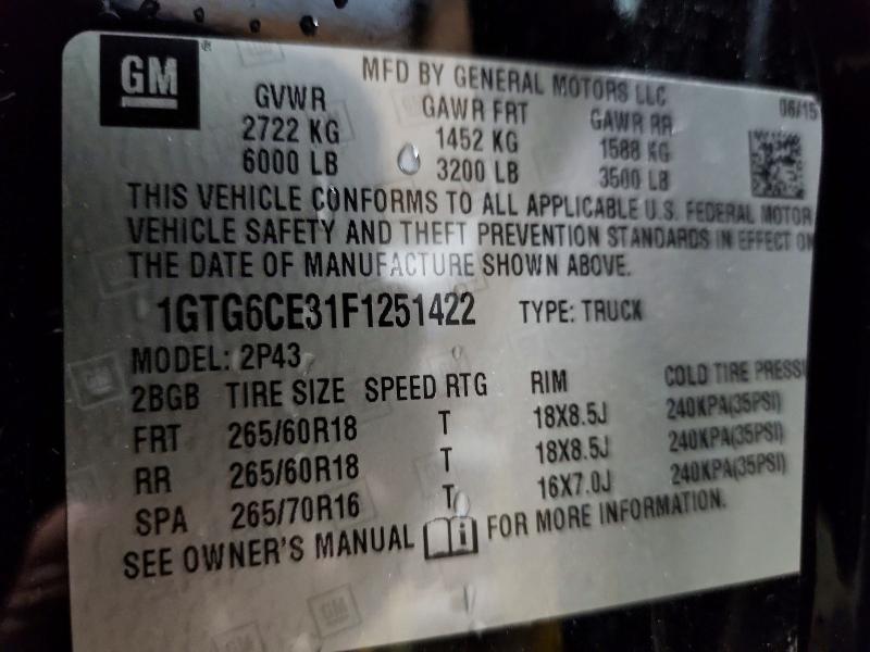 52005816 :رقم المزاد ، 1GTG6CE31F1251422 vin ، 2015 Gmc Canyon مزاد بيع