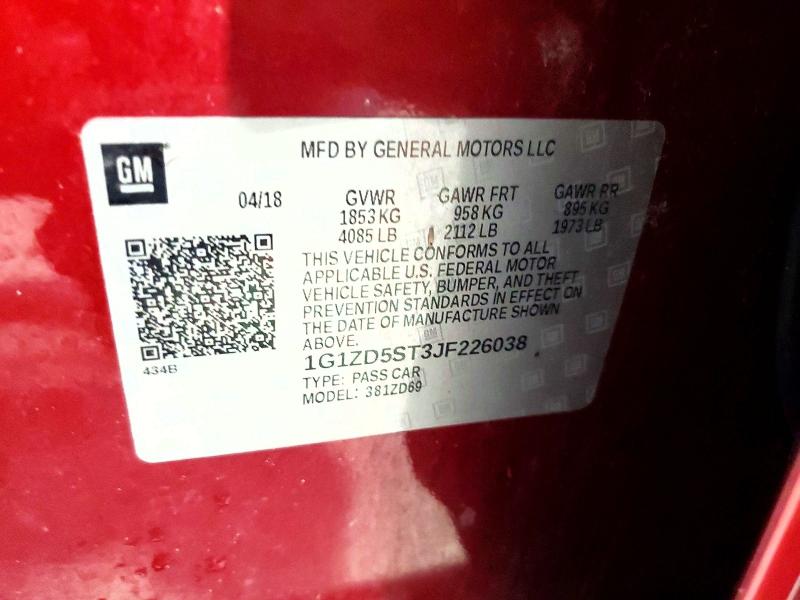 53543766 :رقم المزاد ، 1G1ZD5ST3JF226038 vin ، 2018 Chevrolet Malibu مزاد بيع