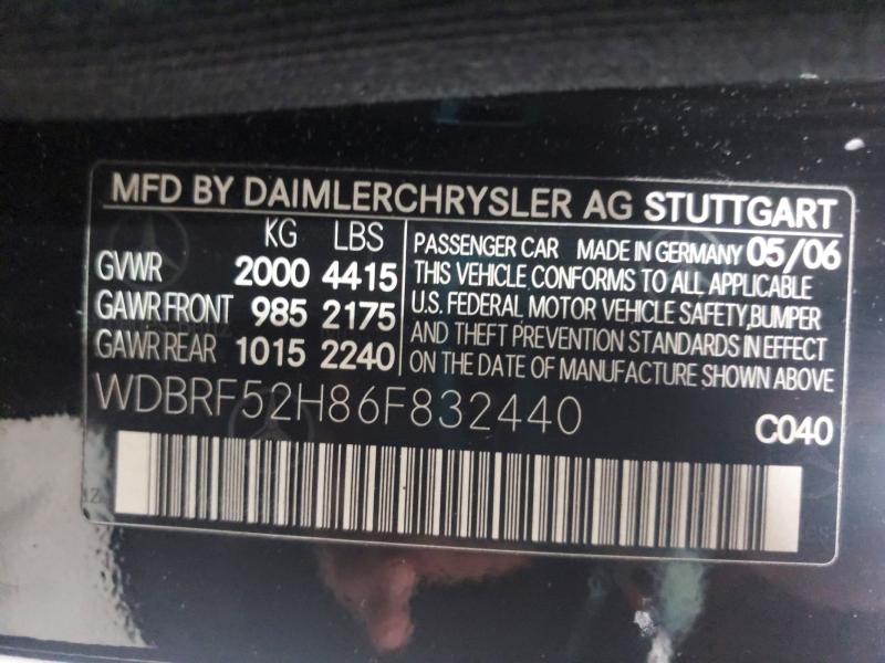 2006 Mercedes-benz C230 მანქანა იყიდება აუქციონზე, vin: WDBRF52H86F832440, აუქციონის ნომერი: 54133966