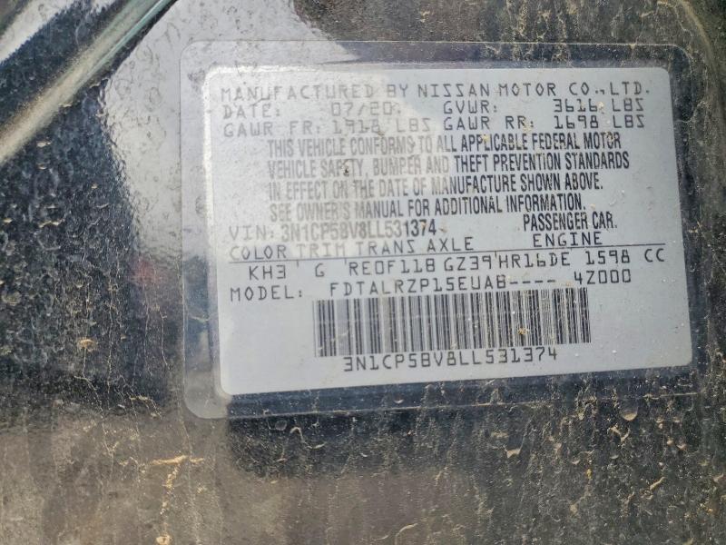 54203696 :رقم المزاد ، 3N1CP5BV8LL531374 vin ، 2020 Nissan Kicks مزاد بيع