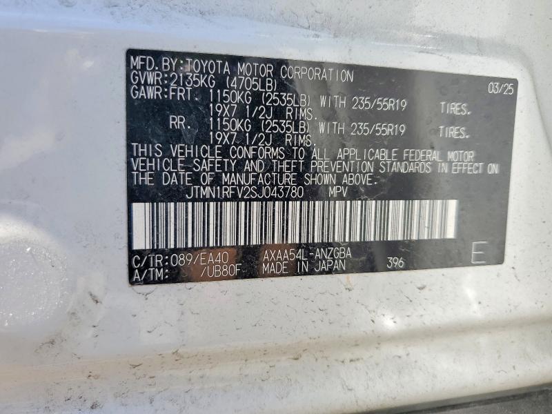 Aukcja sprzedaży 2025 Toyota Rav4, vin: JTMN1RFV2SJ043780, numer aukcji: 54176736