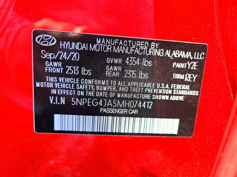 Aukcja sprzedaży 2021 Hyundai Sonata, vin: 5NPEG4JA5MH074412, numer aukcji: 53009446