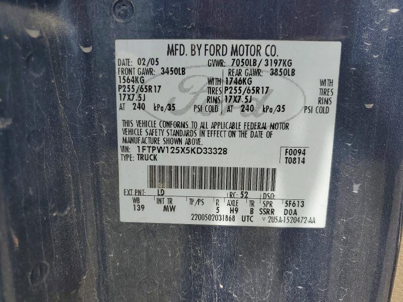 Продажа на аукционе авто 2005 Ford F150, vin: 1FTPW125X5KD33328, номер лота: 54230526
