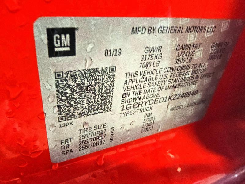 Продаж на аукціоні авто 2019 Chevrolet Silverado, vin: 1GCRYDED1KZ248940, номер лоту: 54705036