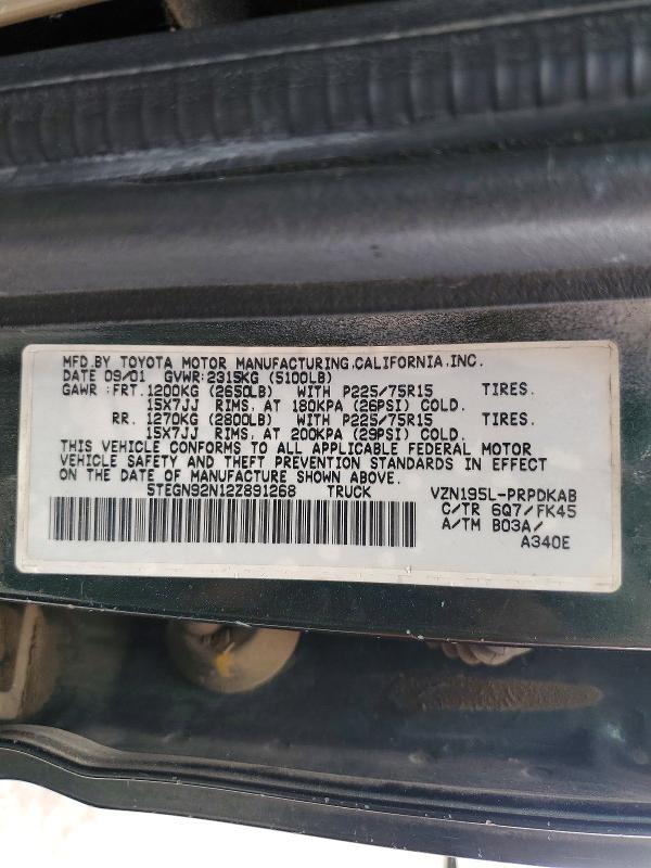 55356366 :رقم المزاد ، 5TEGN92N12Z891268 vin ، 2002 Toyota Tacoma مزاد بيع