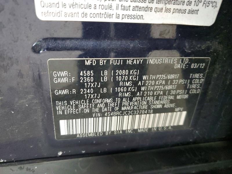 Продажа на аукционе авто 2012 Suba Outback 2.5i Limited, vin: 4S4BRCJC2C3270418, номер лота: 52359426