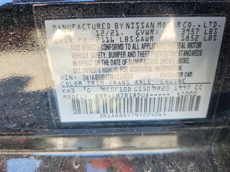 2022 Nissan Sentra მანქანა იყიდება აუქციონზე, vin: 3N1AB8BV7NY224064, აუქციონის ნომერი: 53792776