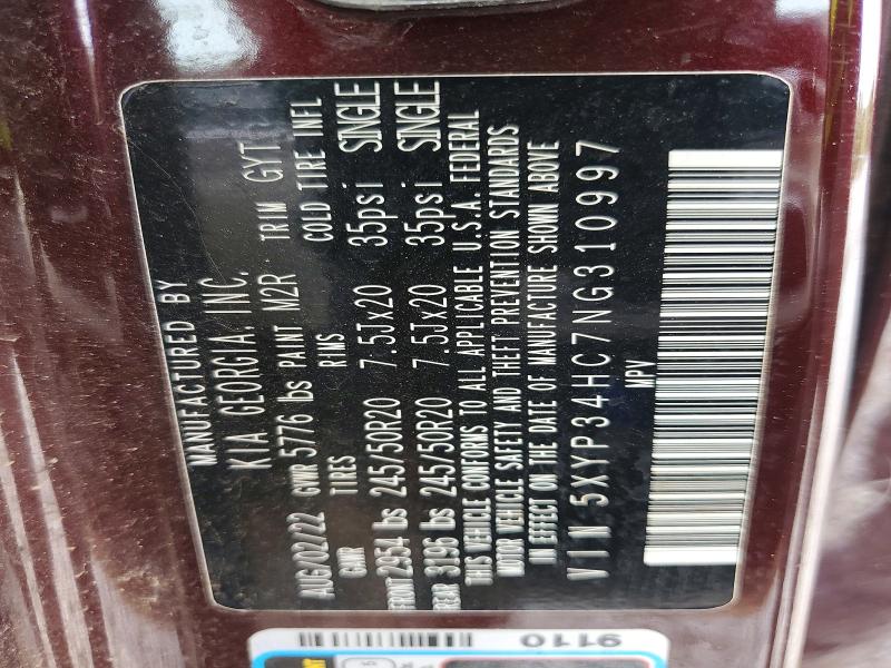 53472566 :رقم المزاد ، 5XYP34HC7NG310997 vin ، 2022 Kia Telluride مزاد بيع