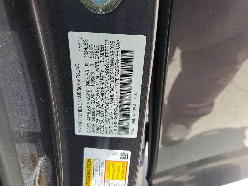 Aukcja sprzedaży 2020 Honda Accord, vin: 1HGCV2F9XLA002693, numer aukcji: 55062676