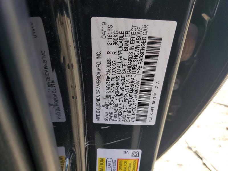Продаж на аукціоні авто 2019 Honda Accord, vin: 1HGCV1F33KA077367, номер лоту: 51483446
