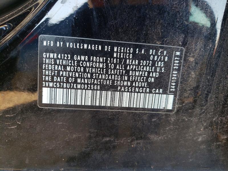 2019 Volkswagen Jetta მანქანა იყიდება აუქციონზე, vin: 3VWC57BU7KM092566, აუქციონის ნომერი: 53809416