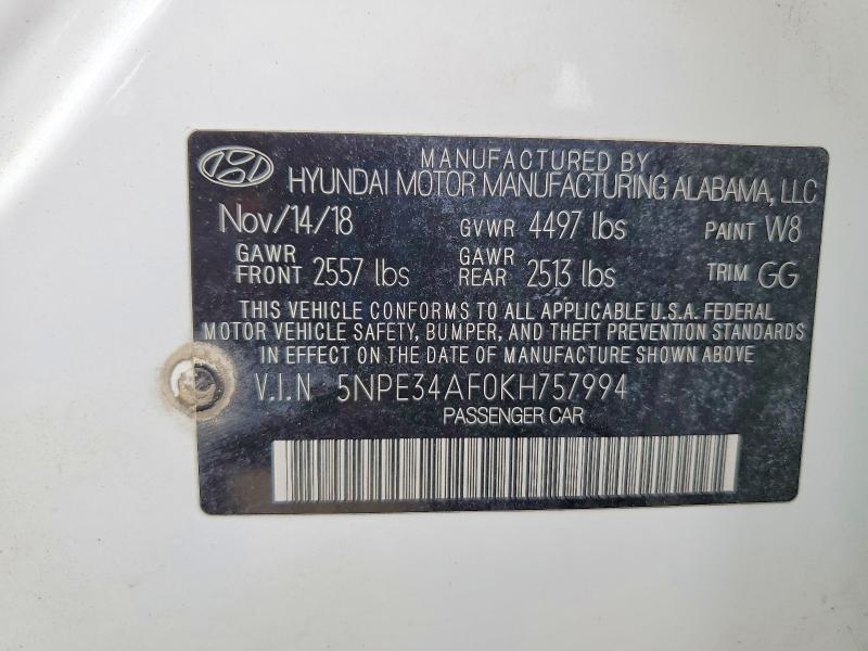 Aukcja sprzedaży 2019 Hyundai Sonata, vin: 5NPE34AF0KH757994, numer aukcji: 53733066