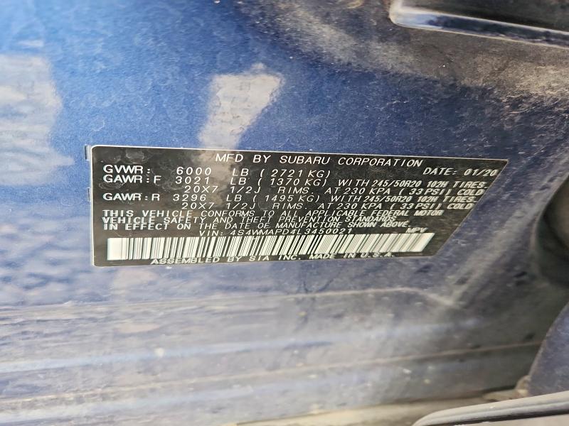54106776 :رقم المزاد ، 4S4WMAPD4L3450021 vin ، 2020 Subaru Ascent مزاد بيع